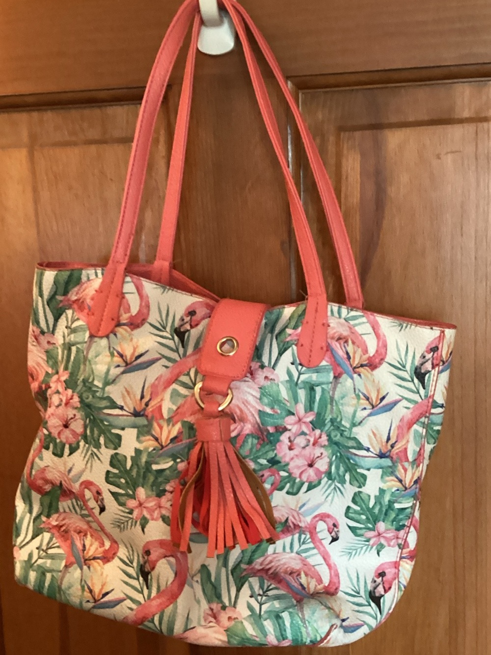 Marshalls Coral-Handle Flamingo & Tropical Print Tote